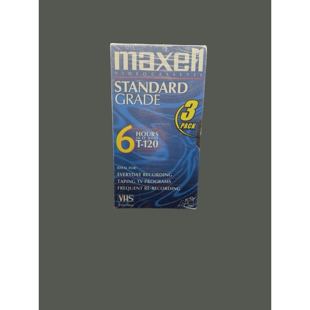 New Maxell 6 Hours T-120 Standard Grade Blank VHS Tapes 3 Pack Factory Sealed